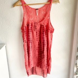 Free People Pink Crochet Tye Dye Tank Top Blouse